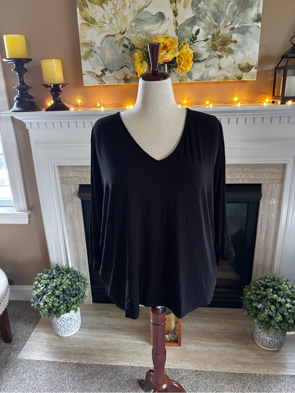 *NEW* Chico’s Knit Top Dolman 3/4 Sleeve Black Wedge Top - Size 2X